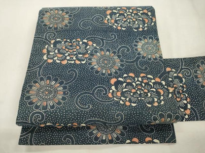 平和屋着物●九寸名古屋帯　型染め　花唐草文　綿　未使用　CABI7474dy
