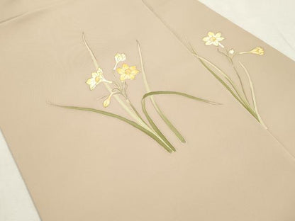 平和屋着物●塩瀬　九寸名古屋帯　作家物　草花文　金彩　正絹　逸品　CABI7475dy