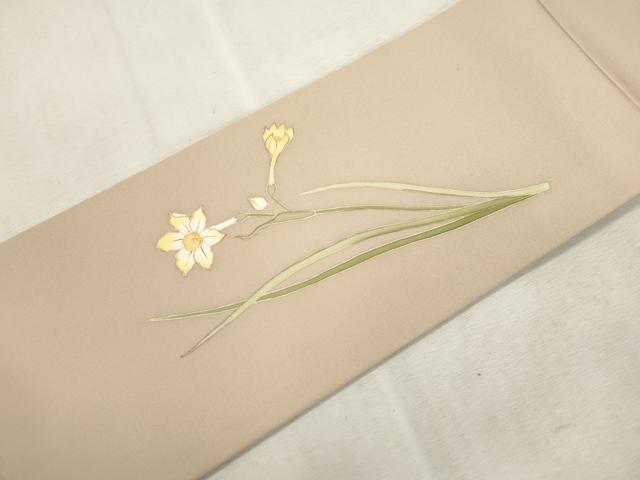 平和屋着物●塩瀬　九寸名古屋帯　作家物　草花文　金彩　正絹　逸品　CABI7475dy
