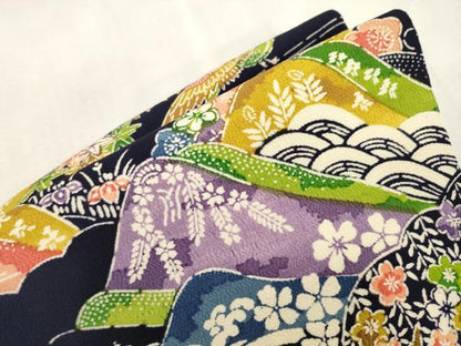 平和屋着物●つけ帯　型染め　風景鳥文　鬼しぼ縮緬　正絹　逸品　CABI7476dy