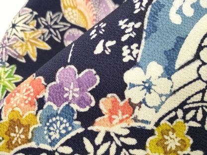平和屋着物●つけ帯　型染め　風景鳥文　鬼しぼ縮緬　正絹　逸品　CABI7476dy