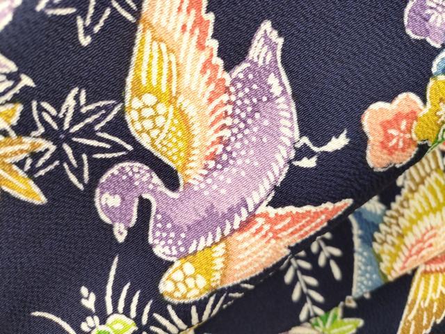平和屋着物●つけ帯　型染め　風景鳥文　鬼しぼ縮緬　正絹　逸品　CABI7476dy