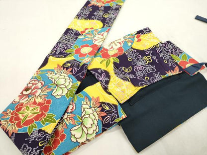 平和屋着物●つけ帯　草花文　鬼しぼ縮緬　CABI7477dy