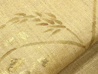 平和屋着物●つけ帯　手描き　紬地　草花文　金彩　正絹　逸品　CABI7478dy