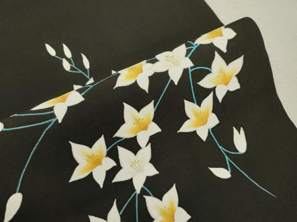 平和屋着物●塩瀬　つけ帯　草花文　黒地　金彩　正絹　逸品　CABI7479dy