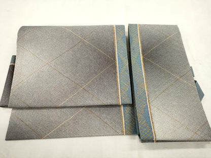 平和屋着物●つけ帯　組織　斜線文　金糸　正絹　逸品　CABI7480dy