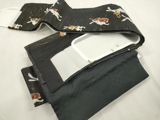 平和屋着物●ワンタッチつけ帯　兎　楽器文　黒地　金糸　やまと誂製　正絹　逸品　CABI7481dy
