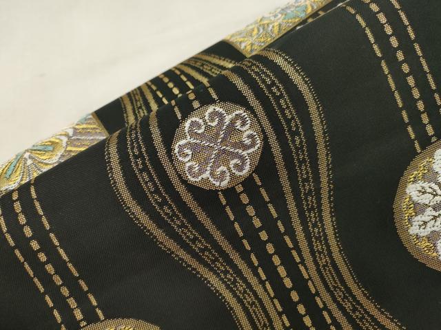 平和屋着物●つけ帯　幾何学花文　黒地　金糸　正絹　逸品　CABI7482dy