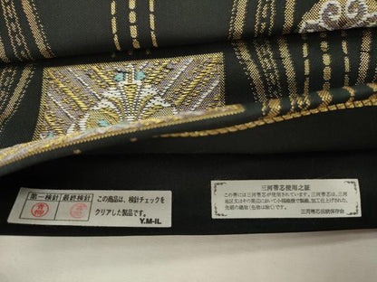 平和屋着物●つけ帯　幾何学花文　黒地　金糸　正絹　逸品　CABI7482dy