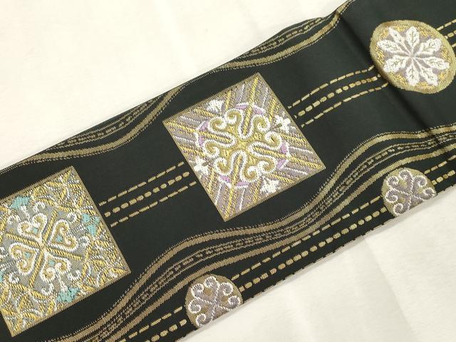 平和屋着物●つけ帯　幾何学花文　黒地　金糸　正絹　逸品　CABI7482dy