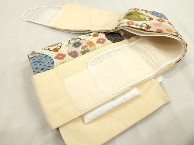 平和屋着物●明綴れ　ワンタッチつけ帯　菱草花丸文　金糸　正絹　逸品　CABI7483dy