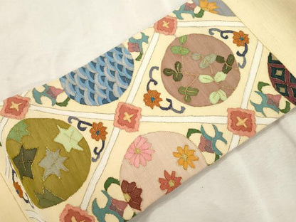 平和屋着物●明綴れ　ワンタッチつけ帯　菱草花丸文　金糸　正絹　逸品　CABI7483dy
