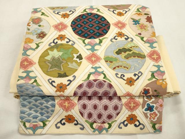 平和屋着物●明綴れ　ワンタッチつけ帯　菱草花丸文　金糸　正絹　逸品　CABI7483dy