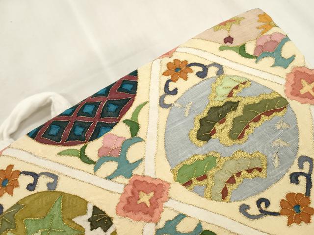平和屋着物●明綴れ　ワンタッチつけ帯　菱草花丸文　金糸　正絹　逸品　CABI7483dy