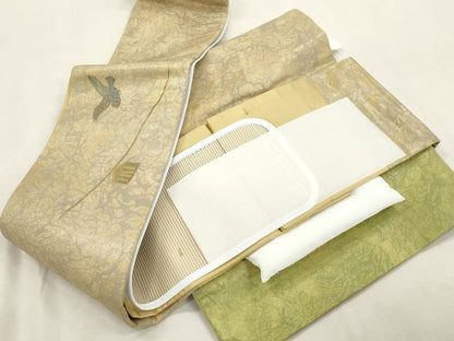 平和屋着物●ワンタッチつけ帯　螺鈿箔　花鳥文　金彩　やまと誂製　正絹　逸品　CABI7484dy