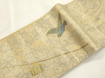 平和屋着物●ワンタッチつけ帯　螺鈿箔　花鳥文　金彩　やまと誂製　正絹　逸品　CABI7484dy