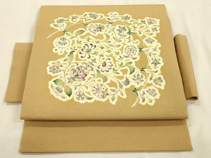 平和屋着物●岡重謹製　OKAJIMA　つけ帯　更紗花文　金彩　鬼しぼ縮緬　正絹　逸品　CABI7485dy