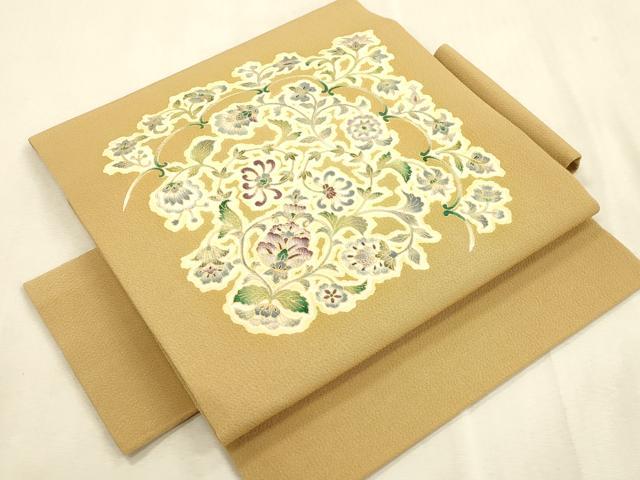 平和屋着物●岡重謹製　OKAJIMA　つけ帯　更紗花文　金彩　鬼しぼ縮緬　正絹　逸品　CABI7485dy