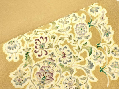 平和屋着物●岡重謹製　OKAJIMA　つけ帯　更紗花文　金彩　鬼しぼ縮緬　正絹　逸品　CABI7485dy