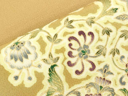 平和屋着物●岡重謹製　OKAJIMA　つけ帯　更紗花文　金彩　鬼しぼ縮緬　正絹　逸品　CABI7485dy