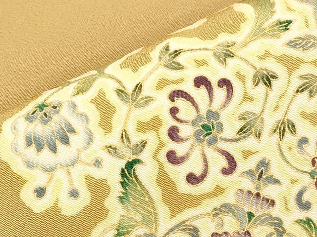 平和屋着物●岡重謹製　OKAJIMA　つけ帯　更紗花文　金彩　鬼しぼ縮緬　正絹　逸品　CABI7485dy