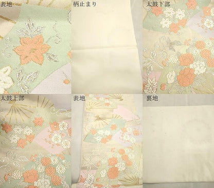 平和屋着物●西陣　川島織物　六通柄　本袋帯　唐織　扇面草花文　金銀糸　共箱付き　正絹　逸品　CABI7500dy