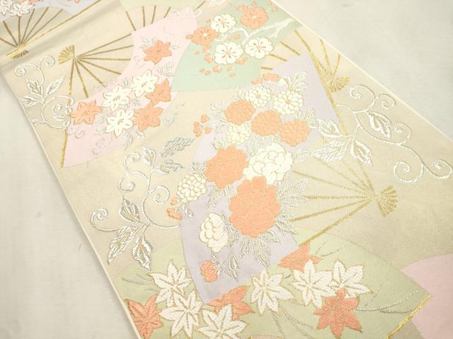 平和屋着物●西陣　川島織物　六通柄　本袋帯　唐織　扇面草花文　金銀糸　共箱付き　正絹　逸品　CABI7500dy