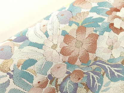 平和屋着物●爪掻き本綴れ 八寸名古屋帯 陶器花文 金糸 共箱付き 正絹 逸品 CABI7501dy