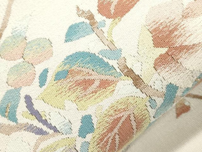 平和屋着物●爪掻き本綴れ 八寸名古屋帯 陶器花文 金糸 共箱付き 正絹 逸品 CABI7501dy