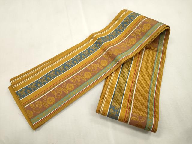 平和屋着物●本場筑前博多織　半幅帯　草花間道　正絹　逸品　CABI7506dy