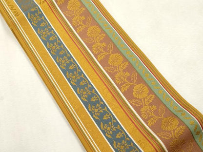 平和屋着物●本場筑前博多織　半幅帯　草花間道　正絹　逸品　CABI7506dy