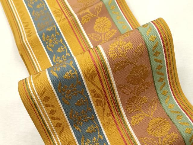平和屋着物●本場筑前博多織　半幅帯　草花間道　正絹　逸品　CABI7506dy