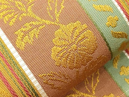 平和屋着物●本場筑前博多織　半幅帯　草花間道　正絹　逸品　CABI7506dy