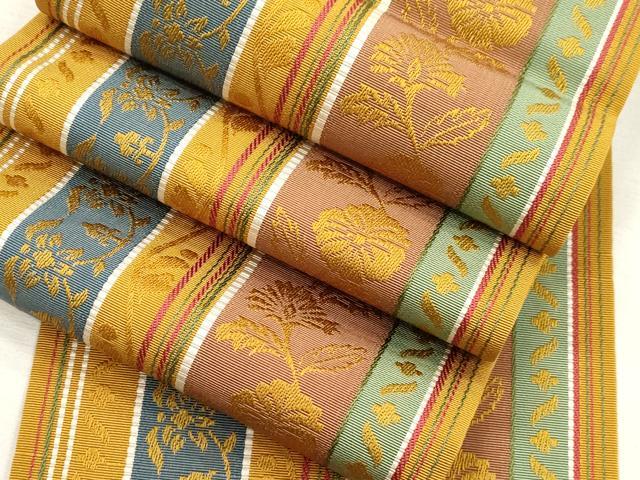 平和屋着物●本場筑前博多織　半幅帯　草花間道　正絹　逸品　CABI7506dy