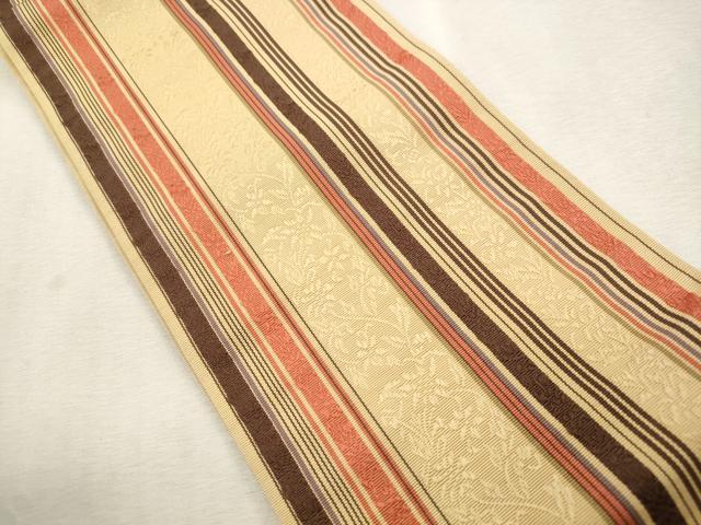 平和屋着物●両面　半幅帯　草花間道　正絹　逸品　CABI7507dy