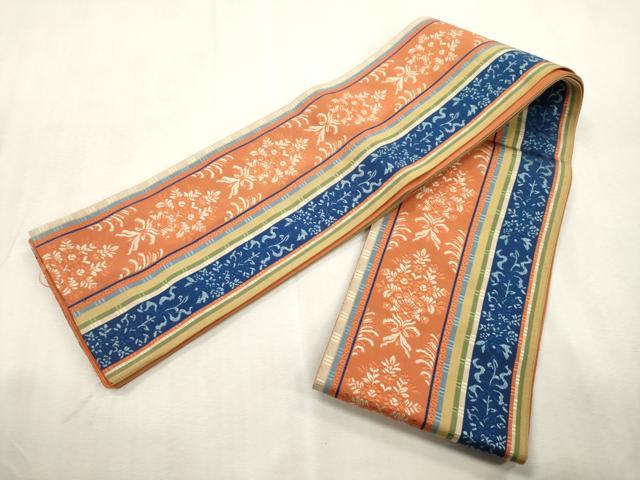 平和屋着物●本場筑前博多織　半幅帯　草花間道　証紙付き　正絹　逸品　CABI7508dy