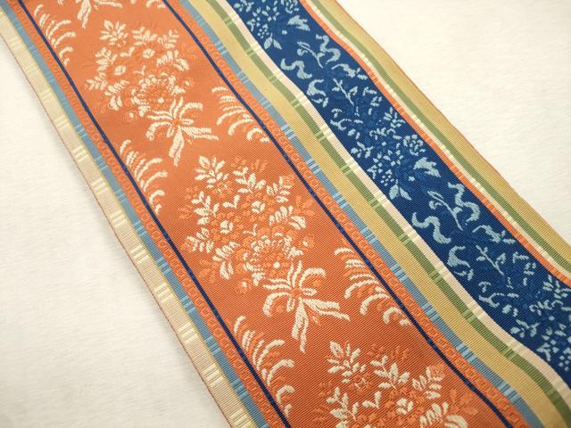 平和屋着物●本場筑前博多織　半幅帯　草花間道　証紙付き　正絹　逸品　CABI7508dy
