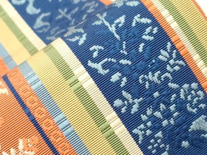 平和屋着物●本場筑前博多織　半幅帯　草花間道　証紙付き　正絹　逸品　CABI7508dy