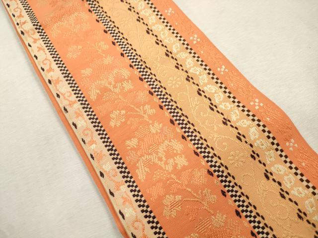 平和屋着物●本場筑前博多織　半幅帯　草花間道　正絹　逸品　CABI7509dy