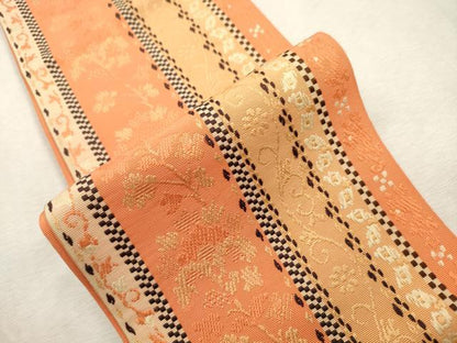 平和屋着物●本場筑前博多織　半幅帯　草花間道　正絹　逸品　CABI7509dy