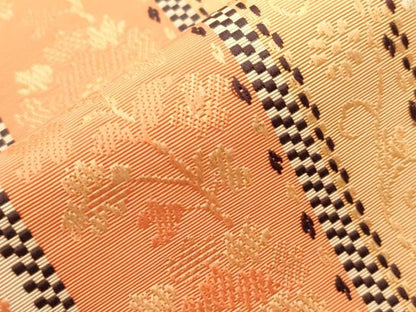 平和屋着物●本場筑前博多織　半幅帯　草花間道　正絹　逸品　CABI7509dy
