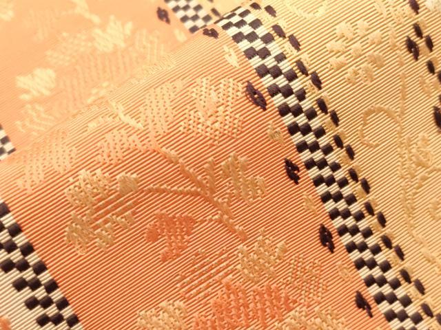 平和屋着物●本場筑前博多織　半幅帯　草花間道　正絹　逸品　CABI7509dy