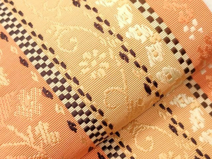 平和屋着物●本場筑前博多織　半幅帯　草花間道　正絹　逸品　CABI7509dy