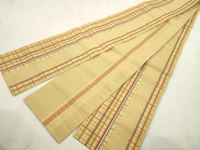 平和屋着物●本場筑前博多織　両面　半幅帯　格子柄　正絹　逸品　CABI7510dy
