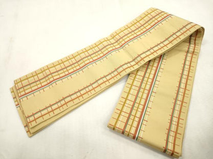平和屋着物●本場筑前博多織　両面　半幅帯　格子柄　正絹　逸品　CABI7510dy