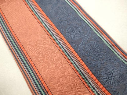 平和屋着物●本場筑前博多織　半幅帯　草花文　正絹　逸品　CABI7513dy