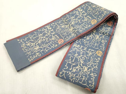 平和屋着物●本場筑前博多織　両面　半幅帯　文字文　正絹　逸品　CABI7514dy