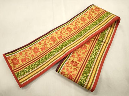 平和屋着物●本場筑前博多織　半幅帯　草花文　正絹　逸品　CABI7517dy