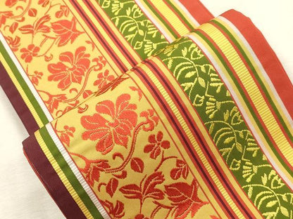 平和屋着物●本場筑前博多織　半幅帯　草花文　正絹　逸品　CABI7517dy