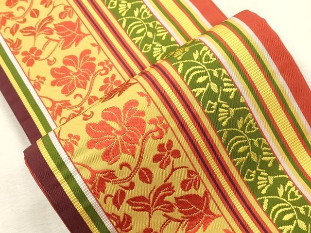 平和屋着物●本場筑前博多織　半幅帯　草花文　正絹　逸品　CABI7517dy